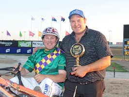 Grand Prix Glory; Anthony Butt & Brent Lilley are all smiles following the winning effort from mighty trotter Keystone Del in the $100,000 Grand Prix at Melton.