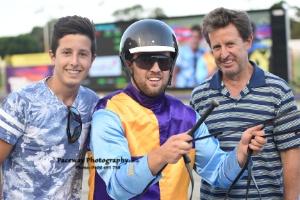 Driver Bronson Chabros and trainer Eric Chabros (right) after a Gloucester Park win by Bettor Party on January 29th