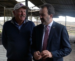 Durham Park owner Bruce Edward gives Minister for Racing Martin Pakula a tour of his property.