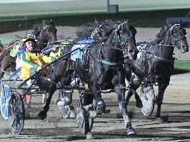 Jason Lee drives Presidentialsecret to victory in the Machra Melton Pacing Cup.