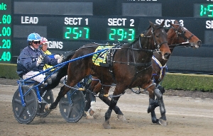 Hectorjayjay wears down the mighty Lennytheshark to score in today?s TAB.COM.AU Len Smith Mile at Tabcorp Park Menangle.
