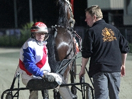  Brian Gath celebrates after Betty Hall breaks her maiden with a Vicbred Group 1 win.