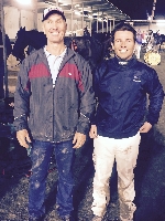 Phil and Reece Maguire all smiles at Wagga on Tuesday night.