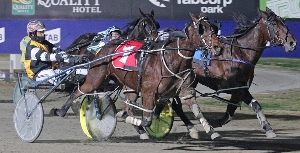 Niki No No scoots past Snip Of Grand on Saturday night up the Melton straight. 