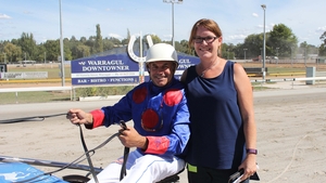 Phil Ellery and Trish Lammens after Just Hold On won the Trotters Handicap last Wednesday.