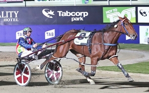 Michael Stanley and Petacular win Heat 1 of the Nevele R Stud Victoria Oaks at Tabcorp Park Melton. 