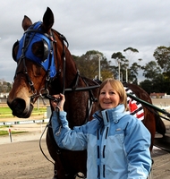 Janine Stewart celebrates her maiden win as a trainer with Glam Rock