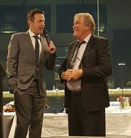 Host Mark McNamara with Don Clough OAM Award recipient Graham Bullock.