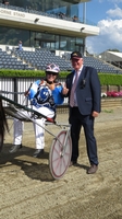 YOU BEAUTY: McKayler Barnes and Club Menangle executive director Michael Brown gave the thumbs up after the Indigenous Drivers Plate at Menangle today.