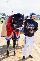 2017 TABtouch Inter Dominion favourite Lazarus with his trainer/driver Mark Purdon following his win in last month's New Zealand Cup