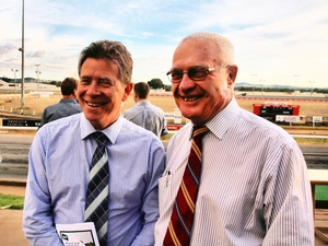 HRNSW CEO Mr John Dumesny (left) with Mr Chris Edwards at the Wagga Carnival of Cups meeting.
