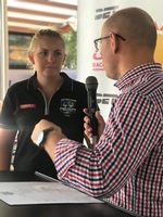 INSIDE WORD: Chris Barsby speaks with Narissa McMullen at today's launch in Brisbane. 