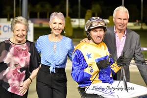 Beth Richardson and Karen Hall with Gary Hall and driver Gary Hall Jnr after the win of Slick Artist in the 2018 Daintys Daughter Classic