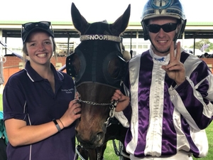 Tom Pay and Phoebe Betts at Dubbo on Sunday after winning with Snoop Stride.