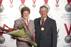 Elizabeth and Bruce Clarke pictured after both being awarded the 2008 Gordon Rothacker Medal