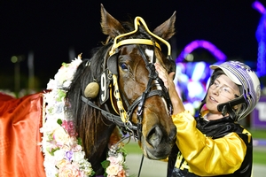 THANK YOU! Jocelyn Young gives Has No Fear a loving pat after the pair combined to capture the WA Oaks last night