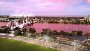Artist's impression of Gloucester Park's proposed grandstand overlooking both the track and the Swan River