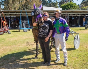 Bianca Ashcroft and reinsman Kyle Harper after Triple Brie's win at Collie on Sunday.