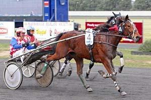 Maidstone Miss, pictured winning the Redwood Classic, won her Breeders Crown heat on Monday