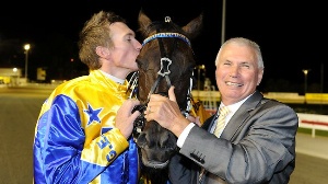 Three-peat; Champion pacer Im Themightyquinn claimed his third Inter Dominion Grand Final title with a brilliant victory at Menangle.