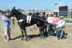Western Gretel is pictured here with the winning connections following her win at Tabcorp Park.