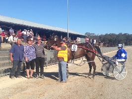 Road To Rock (pictured after winning the St Arnaud Pacing Cup) won last night's Ararat Paxcing Cup. 