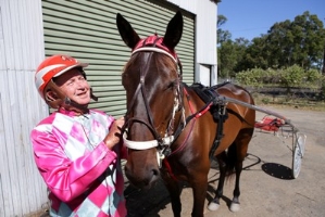 Veteran Fairfield trainer Allan Brennan and locally bred and trained pacer - Princess Twiggy.  Allan has trained Standardbreds for more than 65 years - much of this time at Fairfield. Princess Twiggy is engaged in race seven on Sunday 
