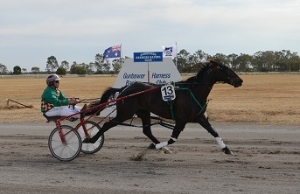 Lets Elope takes out the Gunbower Pacing Cup for Anthony Butt and Brent Lilley. 