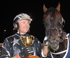 Geoff Webster and Franco Ledger with the Shepparton Gold Cup. 