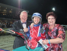 Trainer/driver Kerryn Manning, Arden Rooney and the horse's owners Merv and Meg Butterworth. 