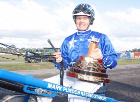 Mark Purdon after winning the Redwood Classic at Maryborough aboard High Gait. 
