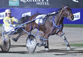 Reinsman Josh Aiken guides Cold Major up the sprint lane in the Casey Classic on Saturday night. 