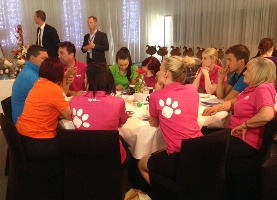 The Petstock table (sponsors of the Ballarat Pacing Cup) were a colourful bunch at Tuesday's barrier draw brunch. 