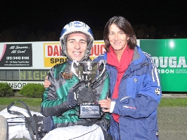 Josh Duggan and Christine Sharp celebrate after Tenno Dance's cup win.