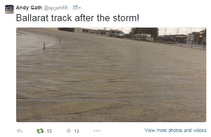Andy Gath's tweet, which shows how wet things are at Ballarat tonight.